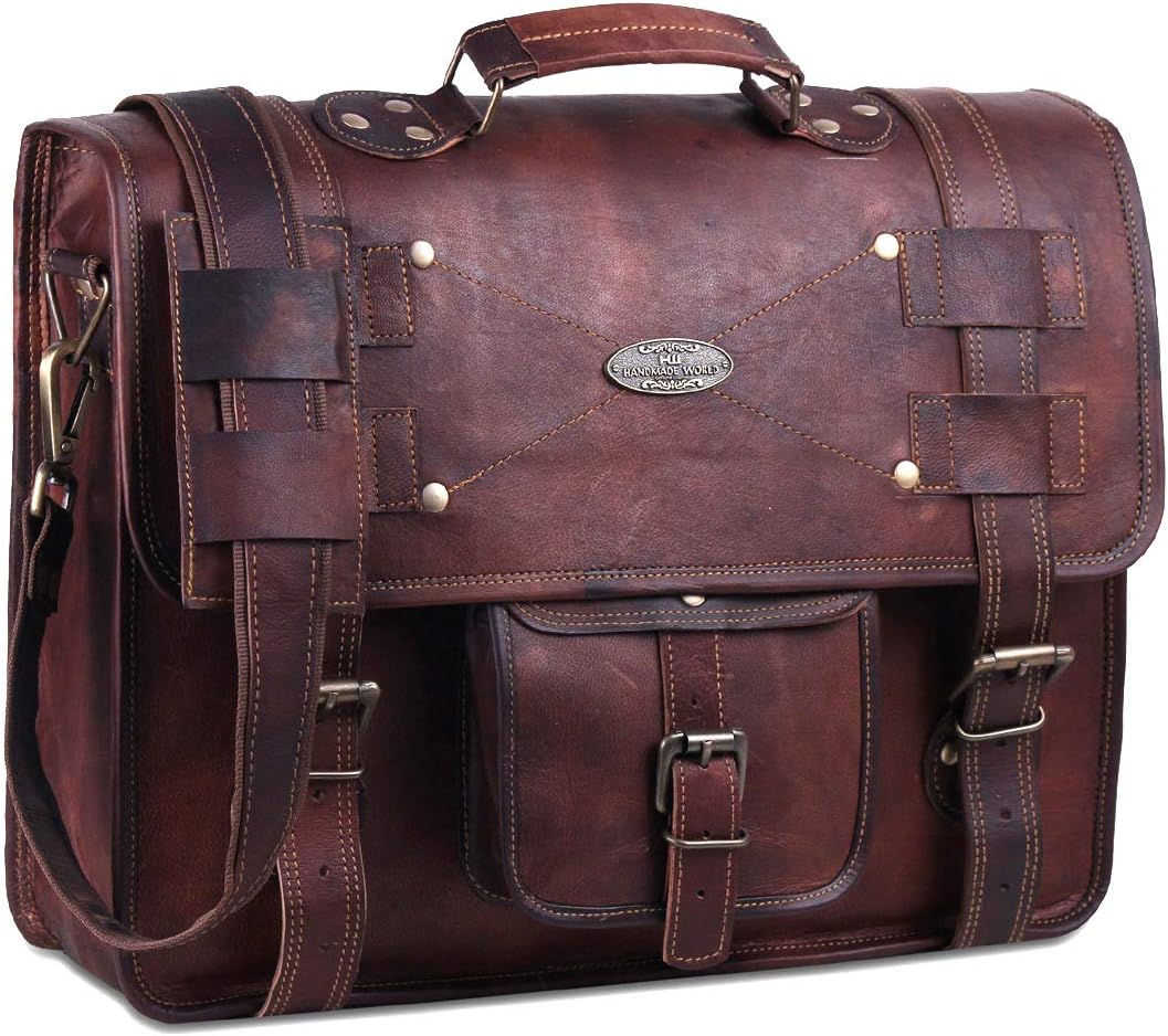 Distressed Leather Messenger Bag Satchel (13 X 18) H39350