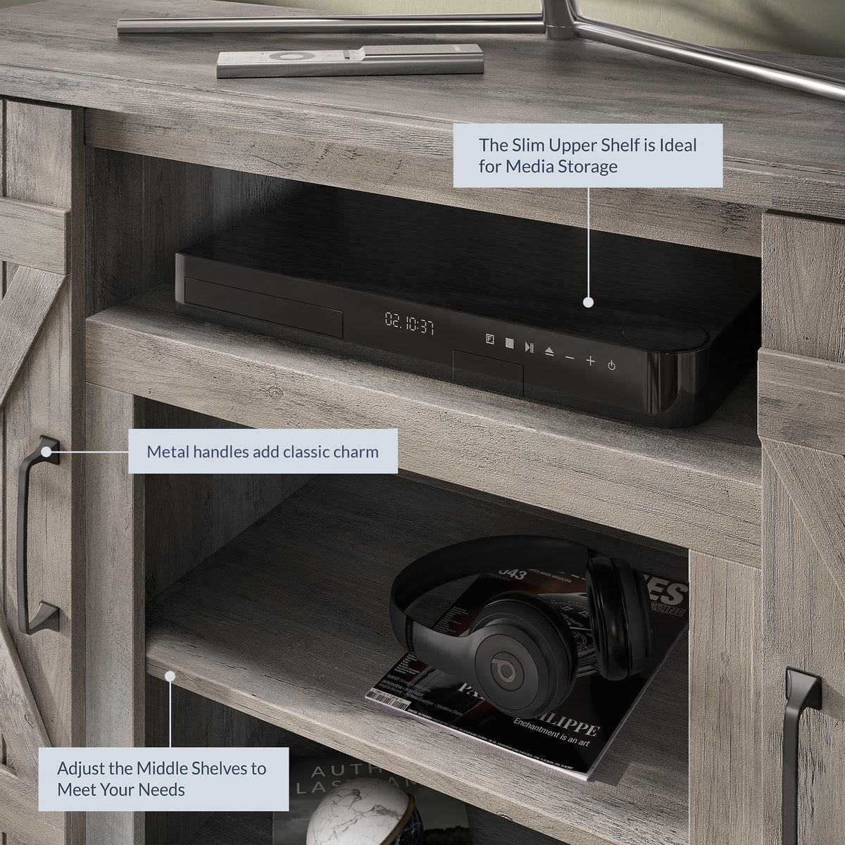 Gray Wash TV Stand Media Entertainment Center I386322