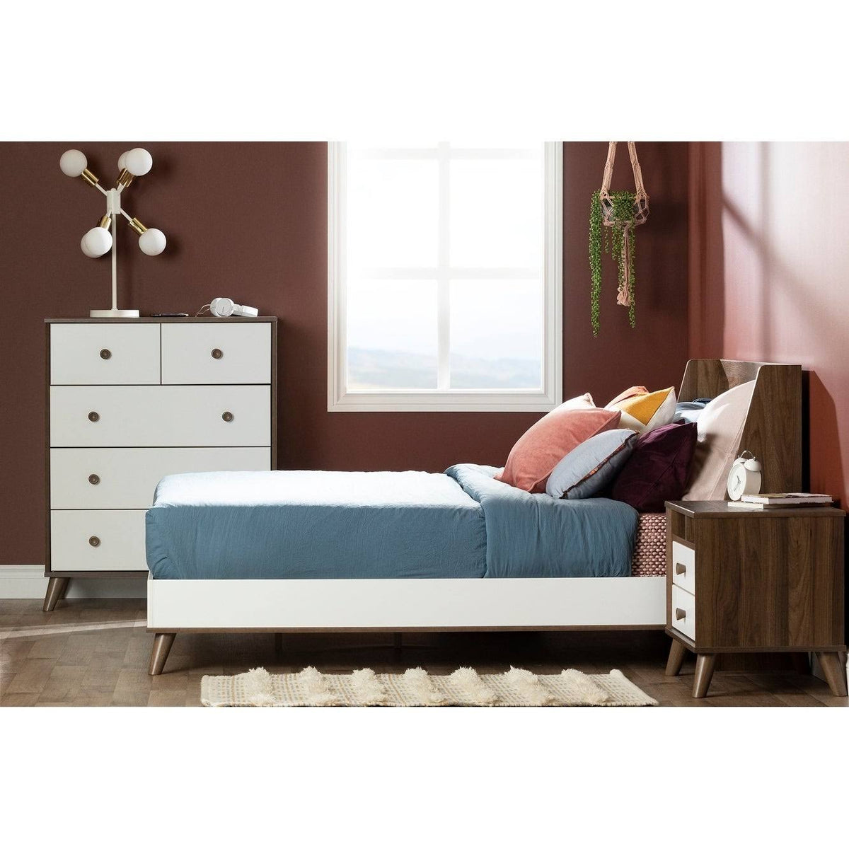 Full Soft Elm and Pure White Bed X143
