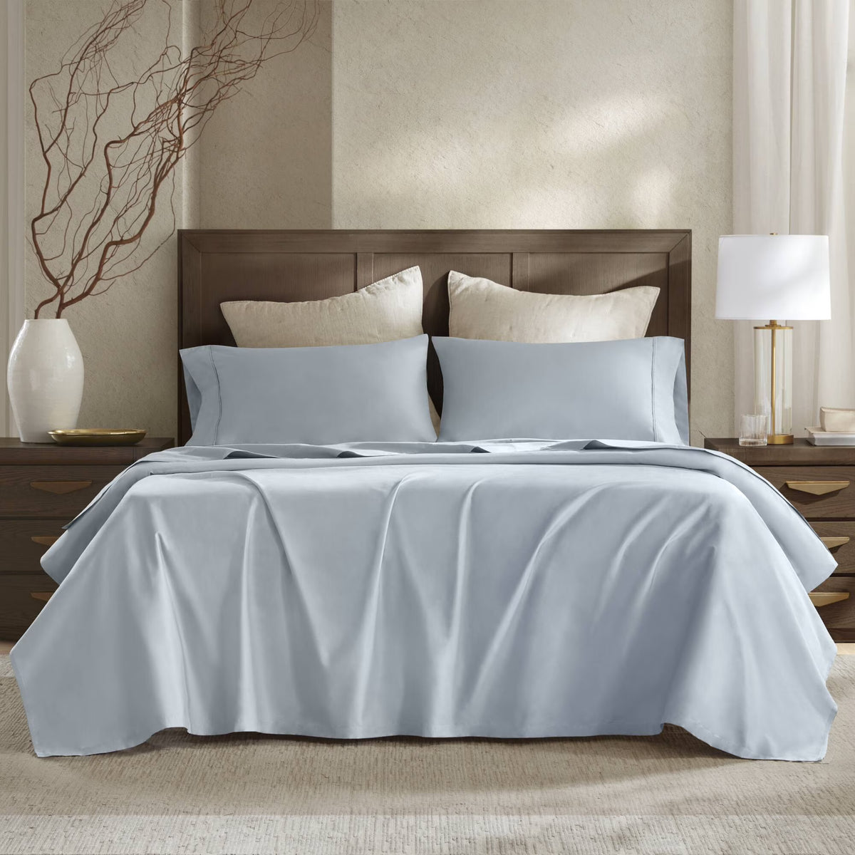 Blue Cal King 4 Pieces Sateen Sheet Set S45712