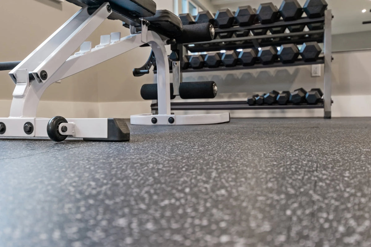 19 x 19 x 6mm Fitness Rubber Tiles, 23.5 SF, Grey, 10 Piece N746989