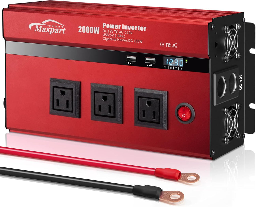 2000W Power Inverter 12v DC to 110v AC Converter with 3 AC Outlets H2338