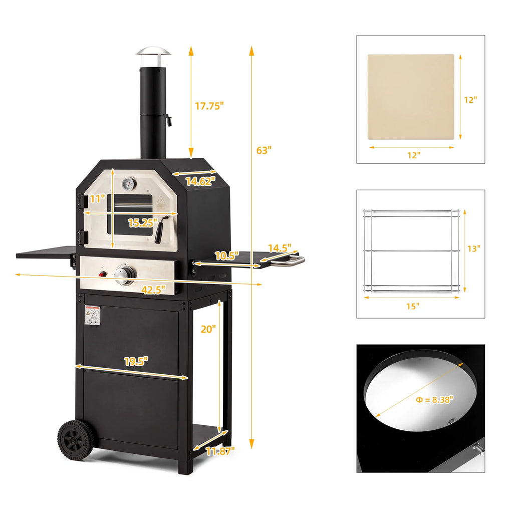 12 Propane Gas Pizza Oven with 2 Foldable Shelves and Wheels M2541