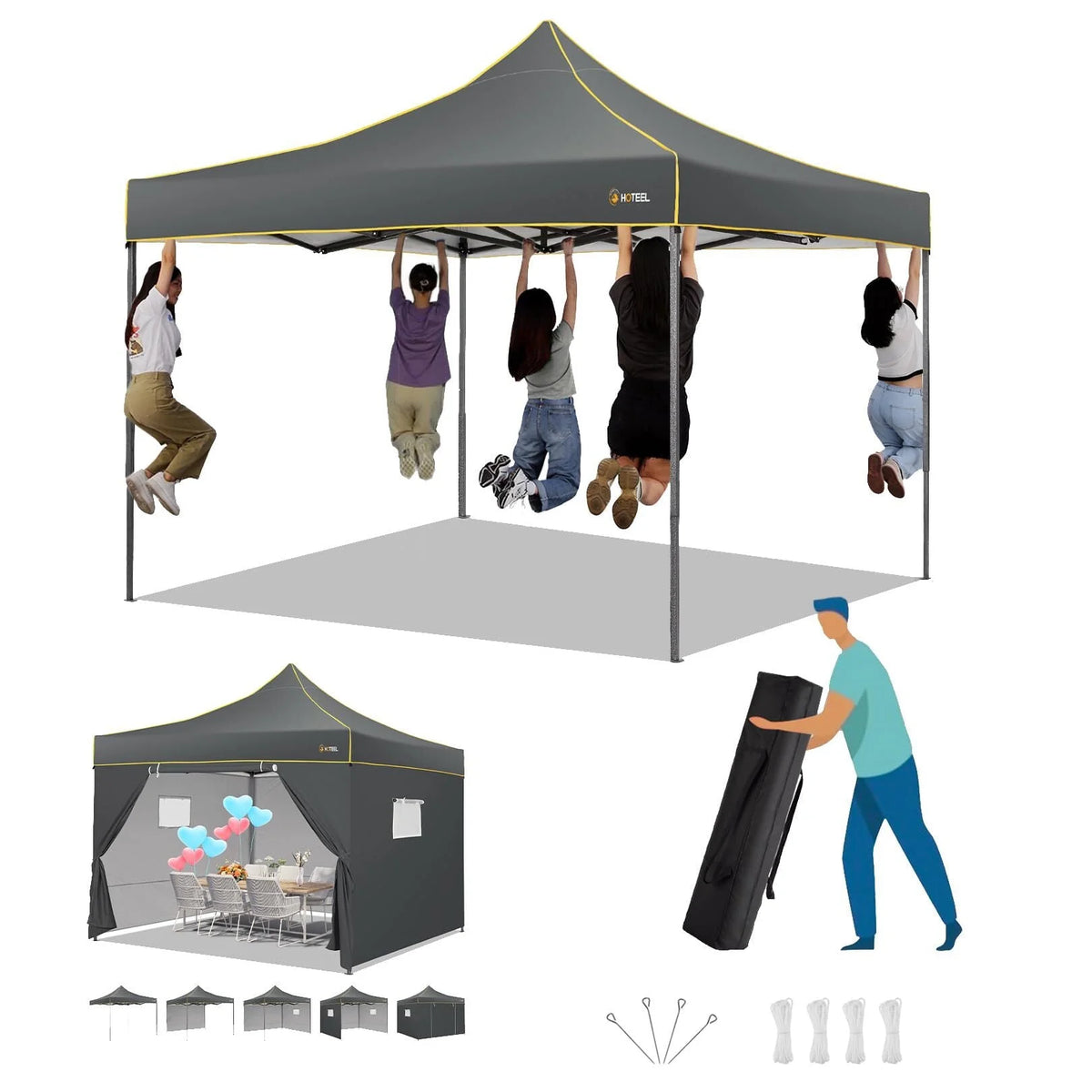 10x15 Heavy Duty Pop up Canopy Tent with 4 Sidewalls and Roller Bag, Black U176