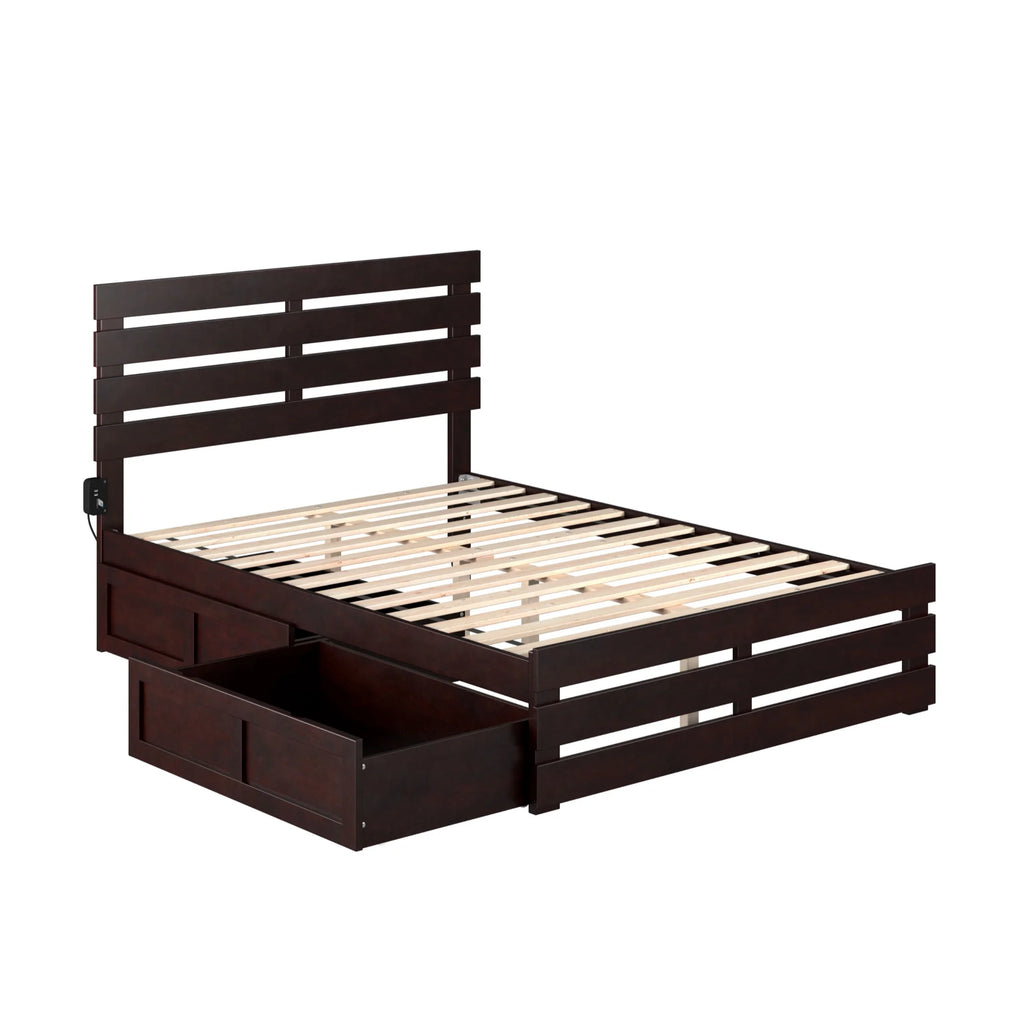 Espresso Wood Full Bed with Footboard and 2 Drawers S45703