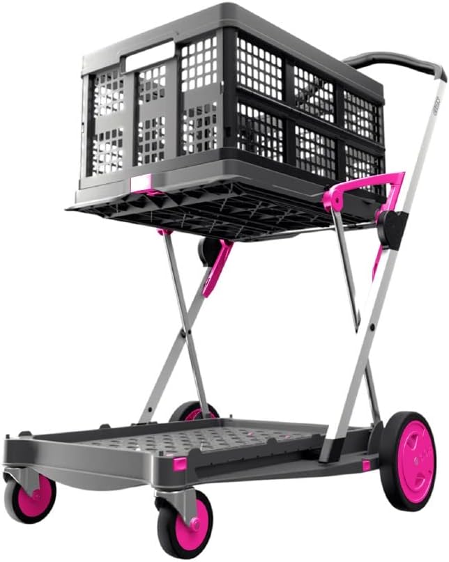 Pink Collapsible Shopping Cart with Storage Crate I3480