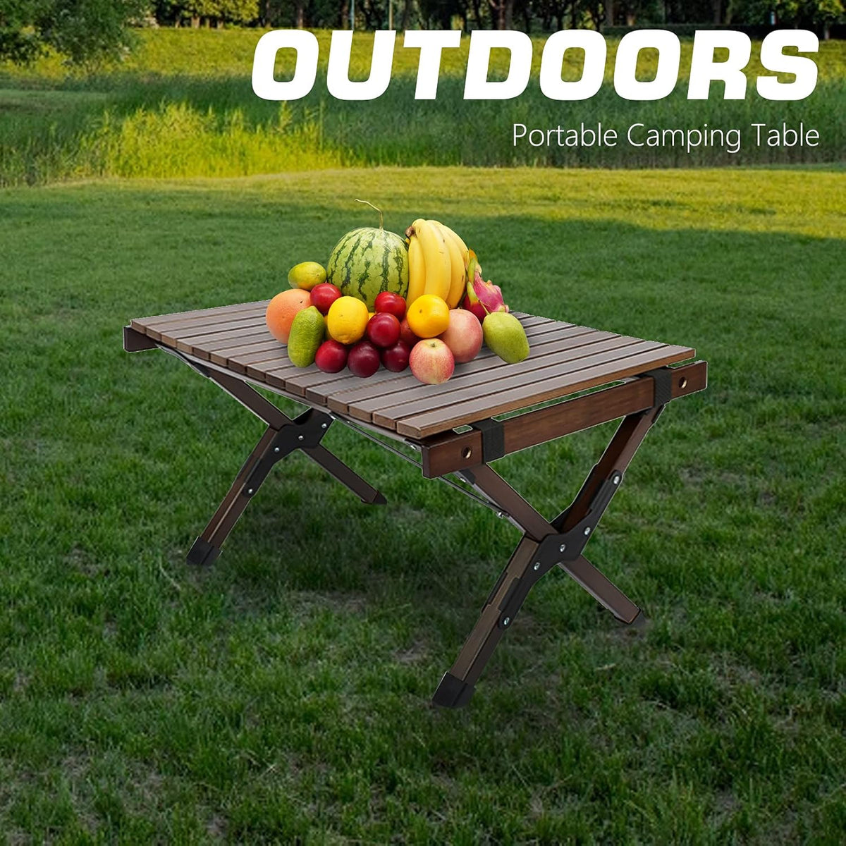 Portable Folding Wooden Camping Table with Carry Bag U573216