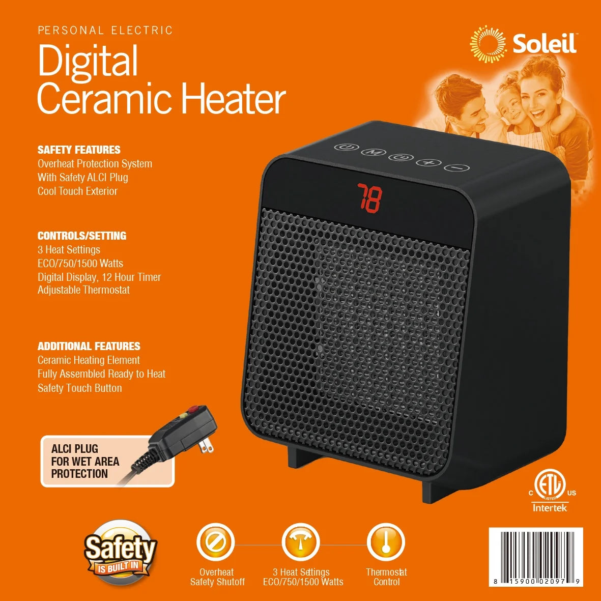 Electric Digital Ceramic Heater 1500W Black F5645
