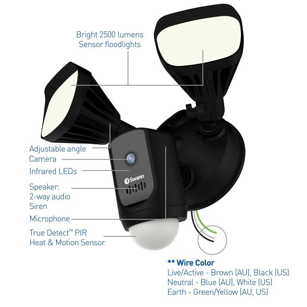 1080p Outdoor Floodlight Wi-Fi Camera Black A21177
