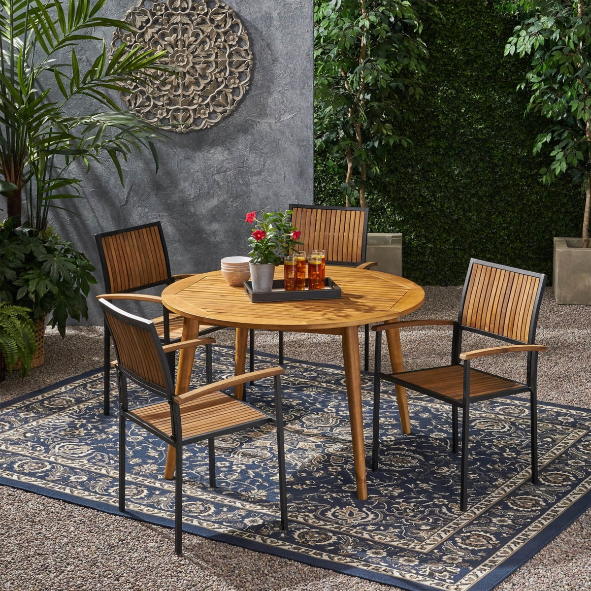 Acacia Wood 5 Piece Dining Set A98166