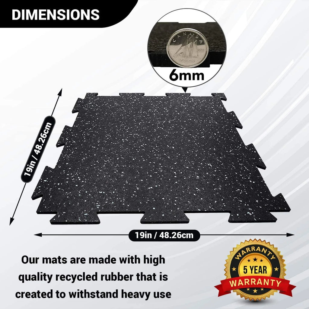 19 x 19 x 6mm Fitness Rubber Tiles, 23.5 SF, Grey, 10 Piece N746989