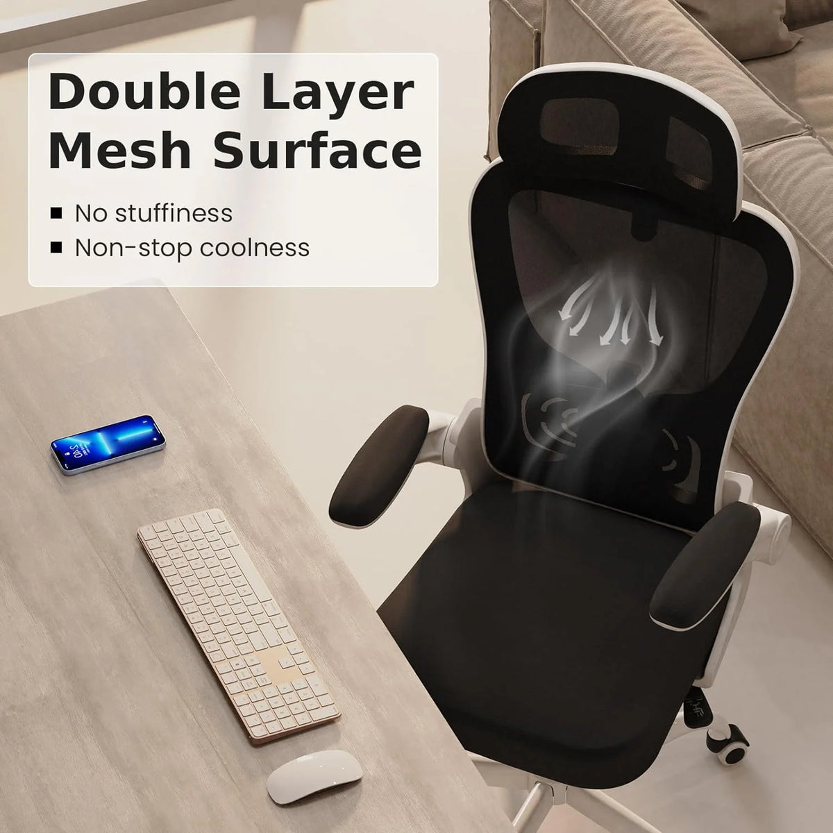 White Ergonomic Mesh Office Chair with Lumbar Support and Headrest W126809