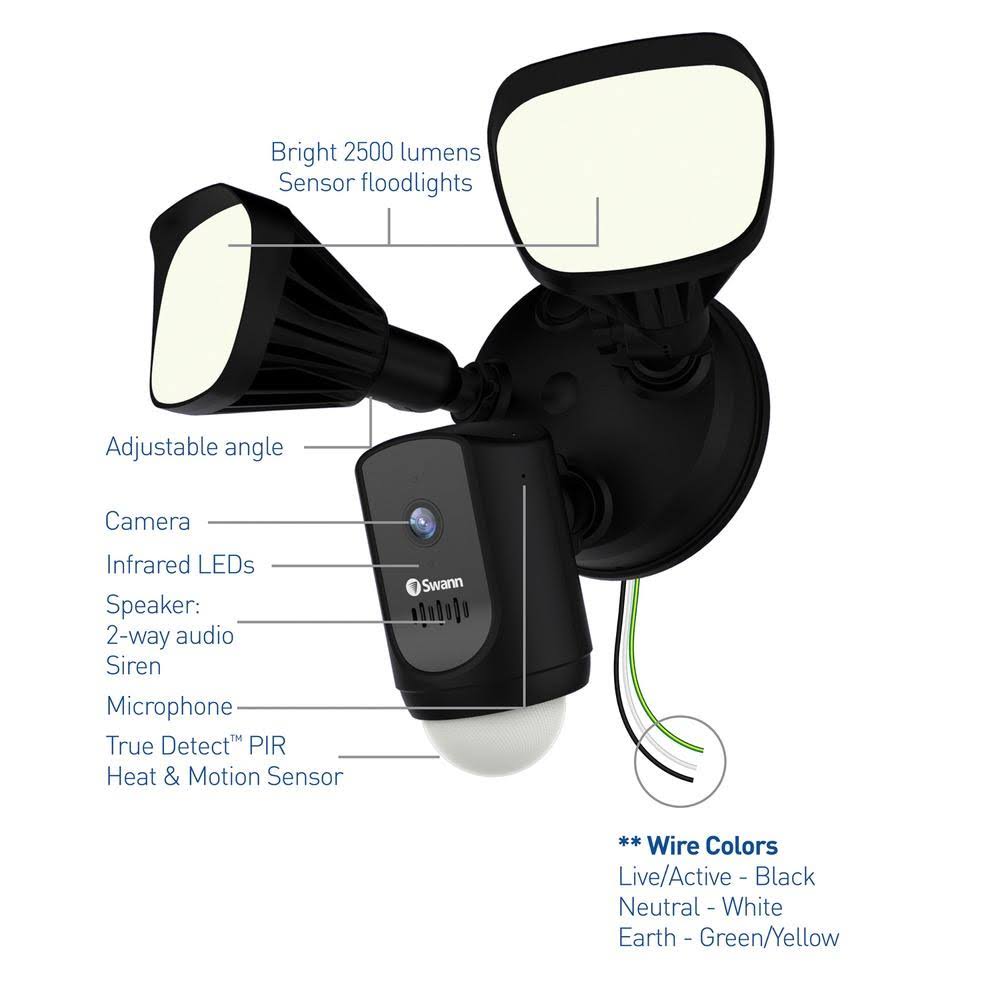 1080p Outdoor Floodlight Wi-Fi Camera Black A21177