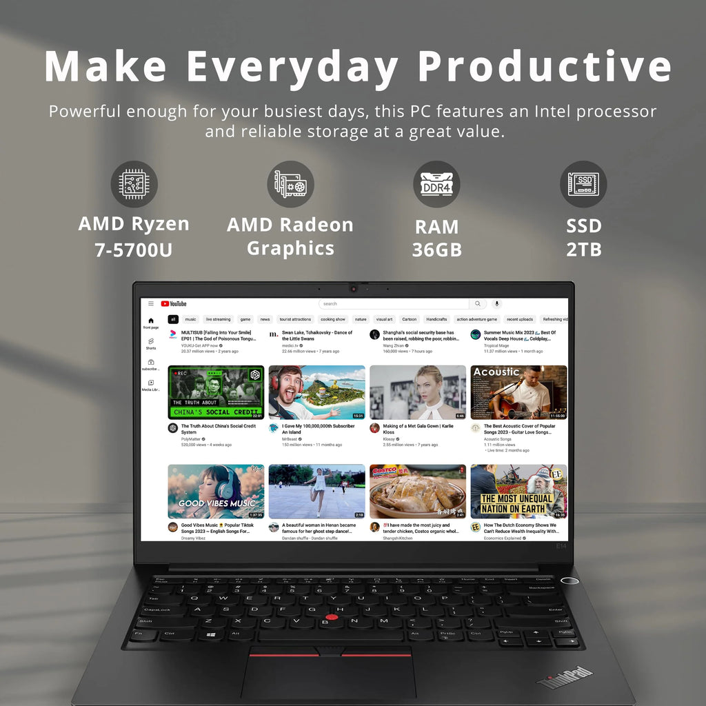 14" FHD Laptop, AMD Ryzen 7 5700U, 36GB RAM, 2TB SSD, Black H414256