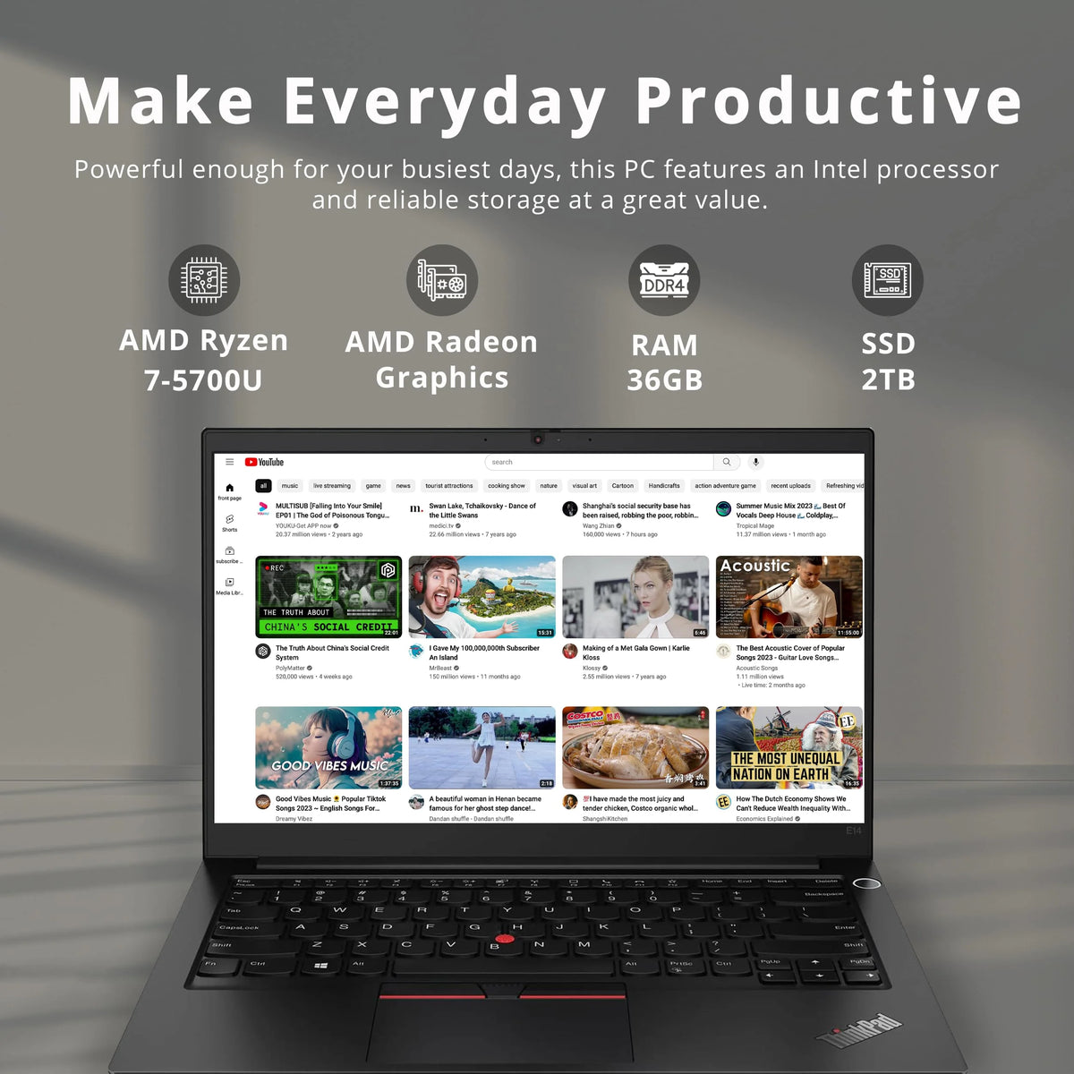 14" FHD Laptop, AMD Ryzen 7 5700U, 36GB RAM, 2TB SSD, Black H414256