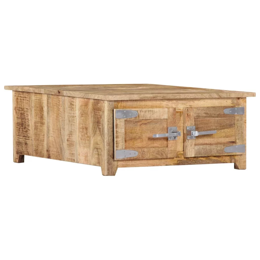 Mango Wood Coffee Table with 2 Cabinets and 2 Doors Y648353