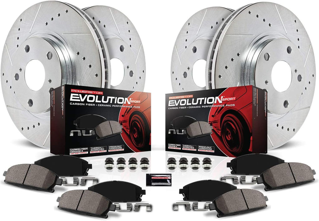 Front and Rear Carbon Fiber Brake Pads with Drilled & Slotted Brake Rotors Kit X906262