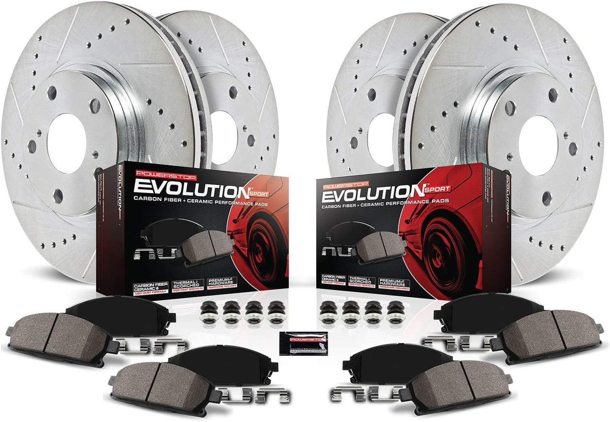 Front and Rear Carbon Fiber Brake Pads with Drilled & Slotted Brake Rotors Kit X906262