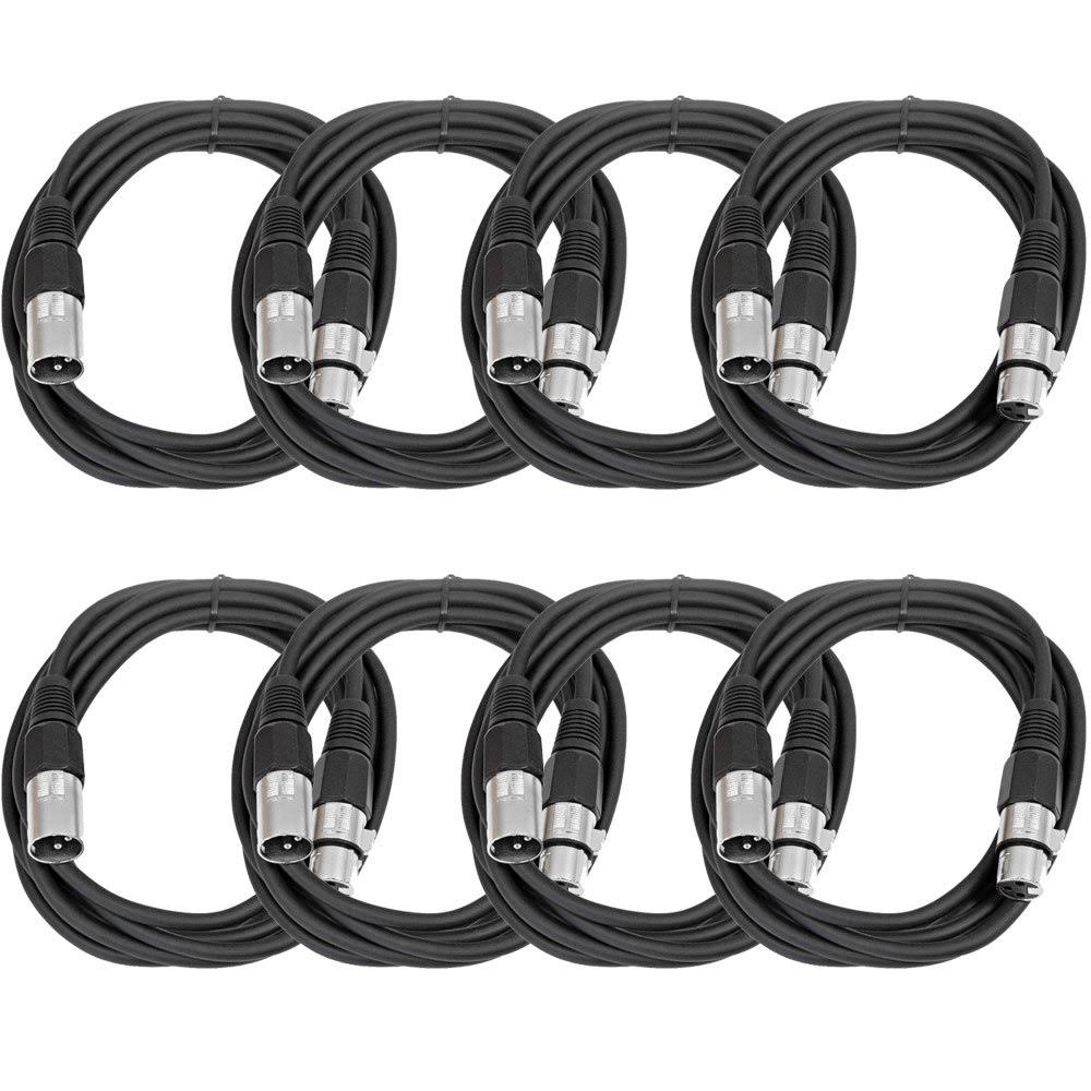 8 Pack Black XLR Male to Female Patch Cables 10 Foot N669
