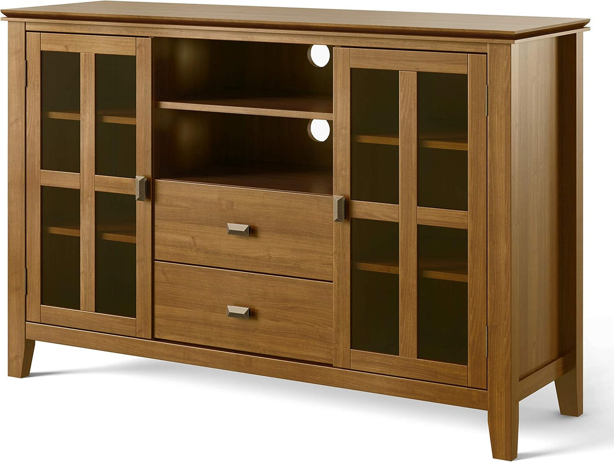 Black Solid Wood TV Media Stand with Storage Shelves and Cabinets A286