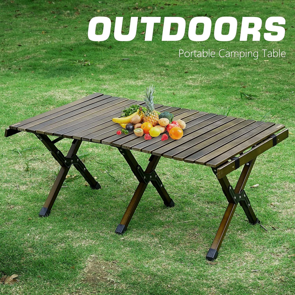 Portable Folding Wooden Camping Table with Carry Bag U573216