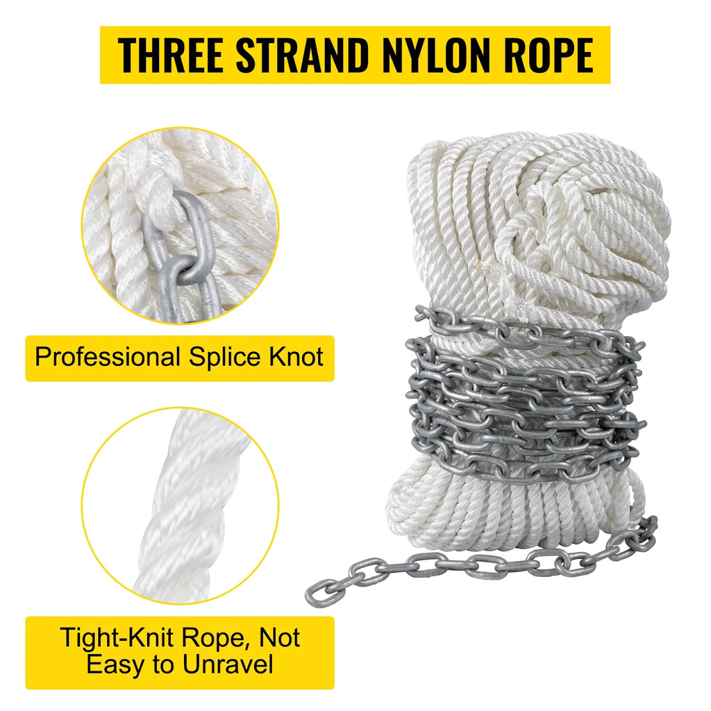 Boat Anchor Chain 15' x 5/16" Galvanized Chain with 1/2" x 200' Nylon Rope P638