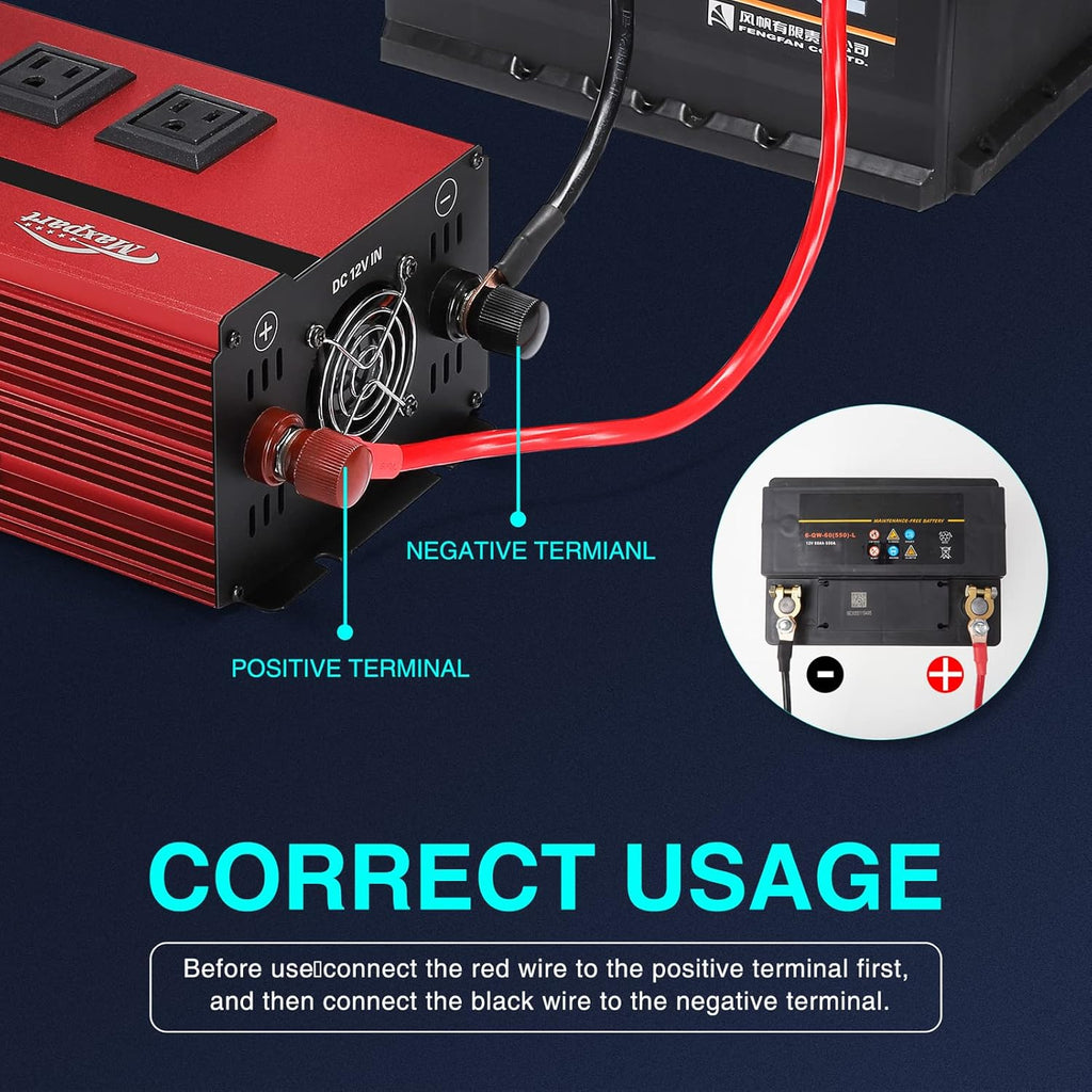 2000W Power Inverter 12v DC to 110v AC Converter with 3 AC Outlets H2338