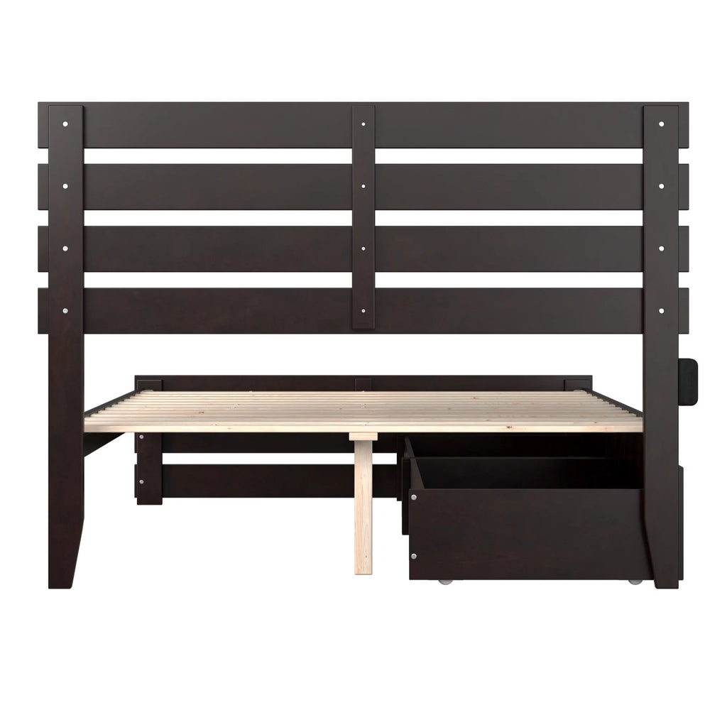 Espresso Wood Full Bed with Footboard and 2 Drawers S45703