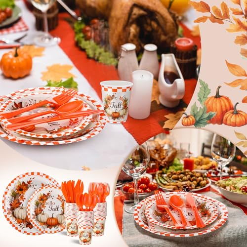 350 Pcs Fall Paper Plates Napkins Cups Disposable Tableware Set T404