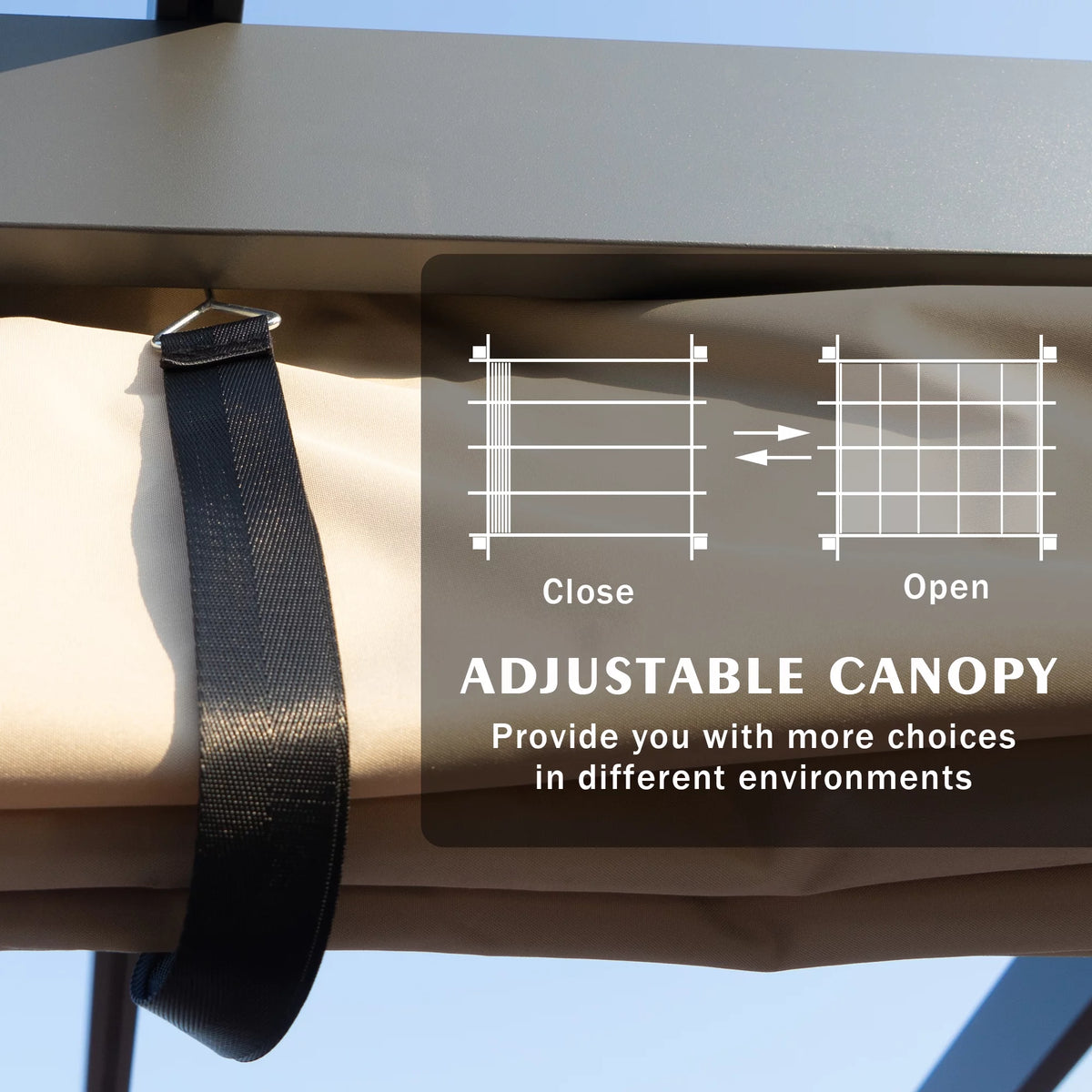Extra-Large Gray Aluminum Frame Pergola with Sunshade Canopy 10'x12' Beige X363847