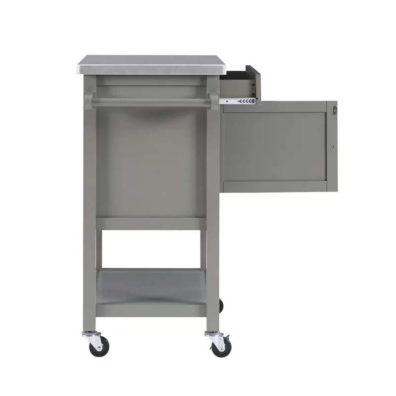 Gray Wood Stainless Steel-Top Kitchen Cart M266