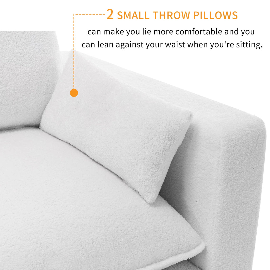 3 Seater White Teddy Fabric Sofa with Pillows E22944