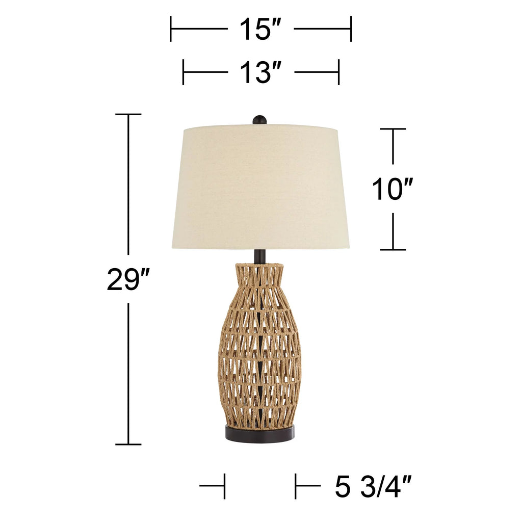 Set of 2 29" Tall Natural Rattan Wicker Table Lamps L890