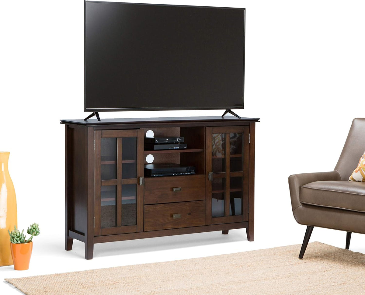 Black Solid Wood TV Media Stand with Storage Shelves and Cabinets A286