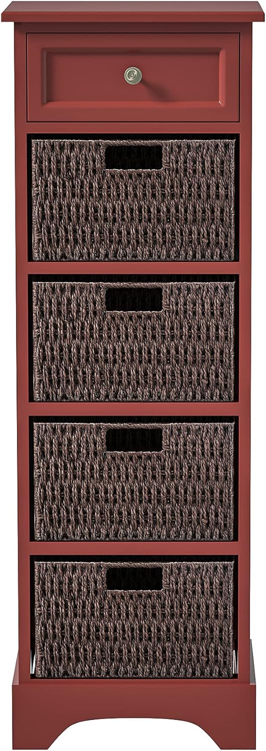 Red Farmhouse Accent Cabinet Console Table with 1 Drawer and 4 Removable Baskets P91703