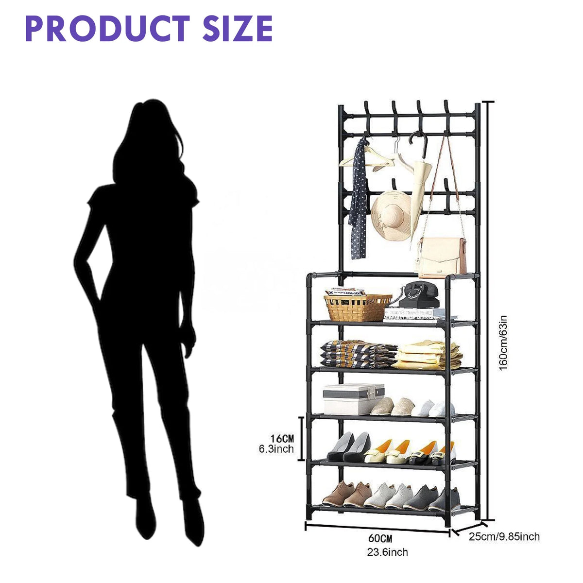 Coat Rack Stand with 5 Shelves Storage Black K75126
