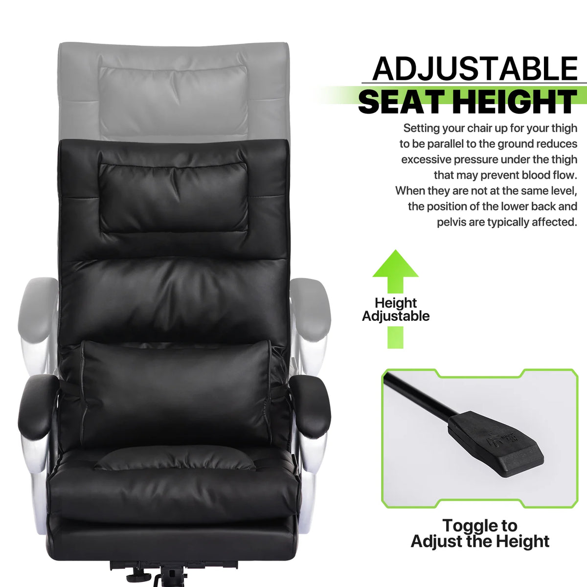 Black Leather Rolling Executive Office Chair with Detachable Lumbar Support H86988