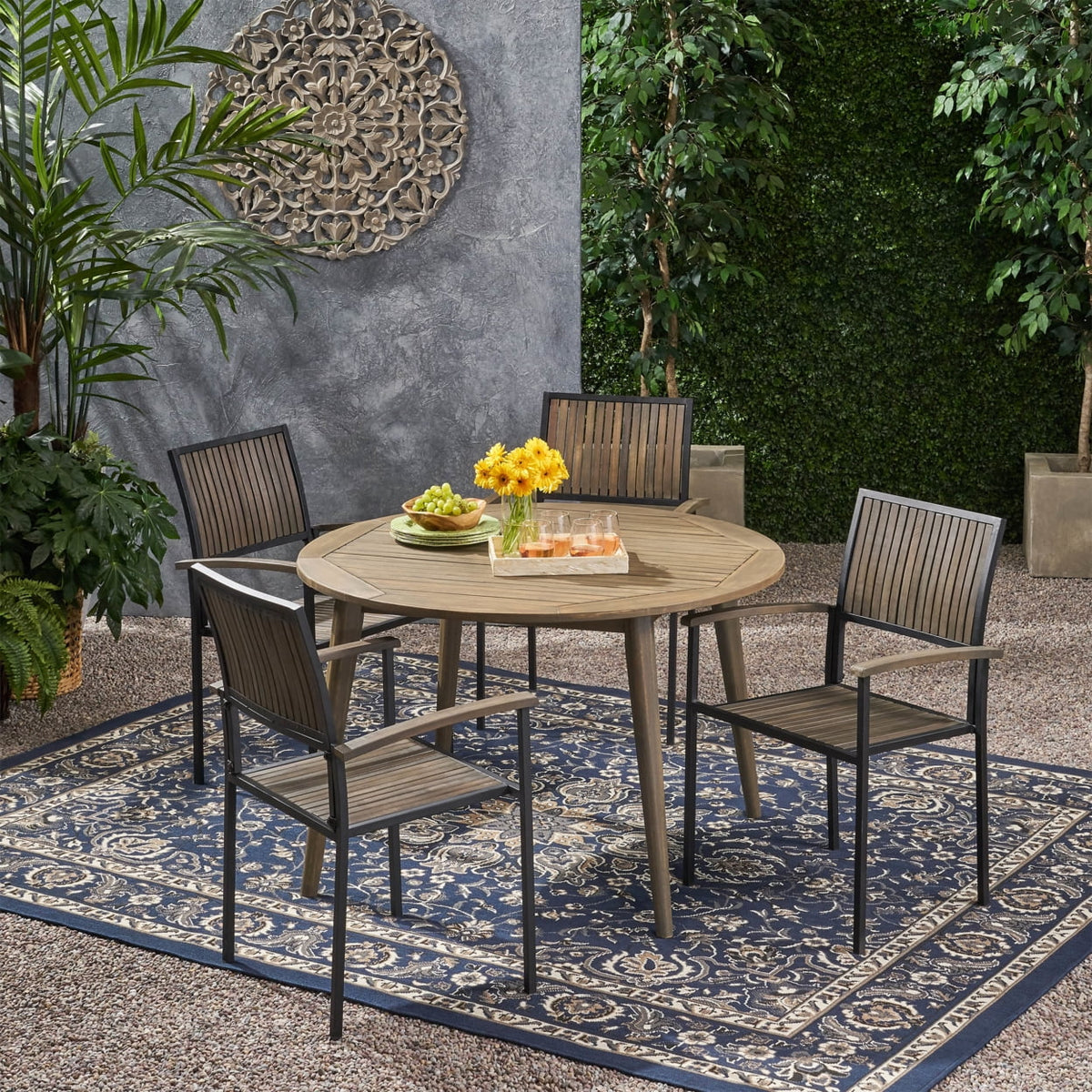 Acacia Wood 5 Piece Dining Set A98166