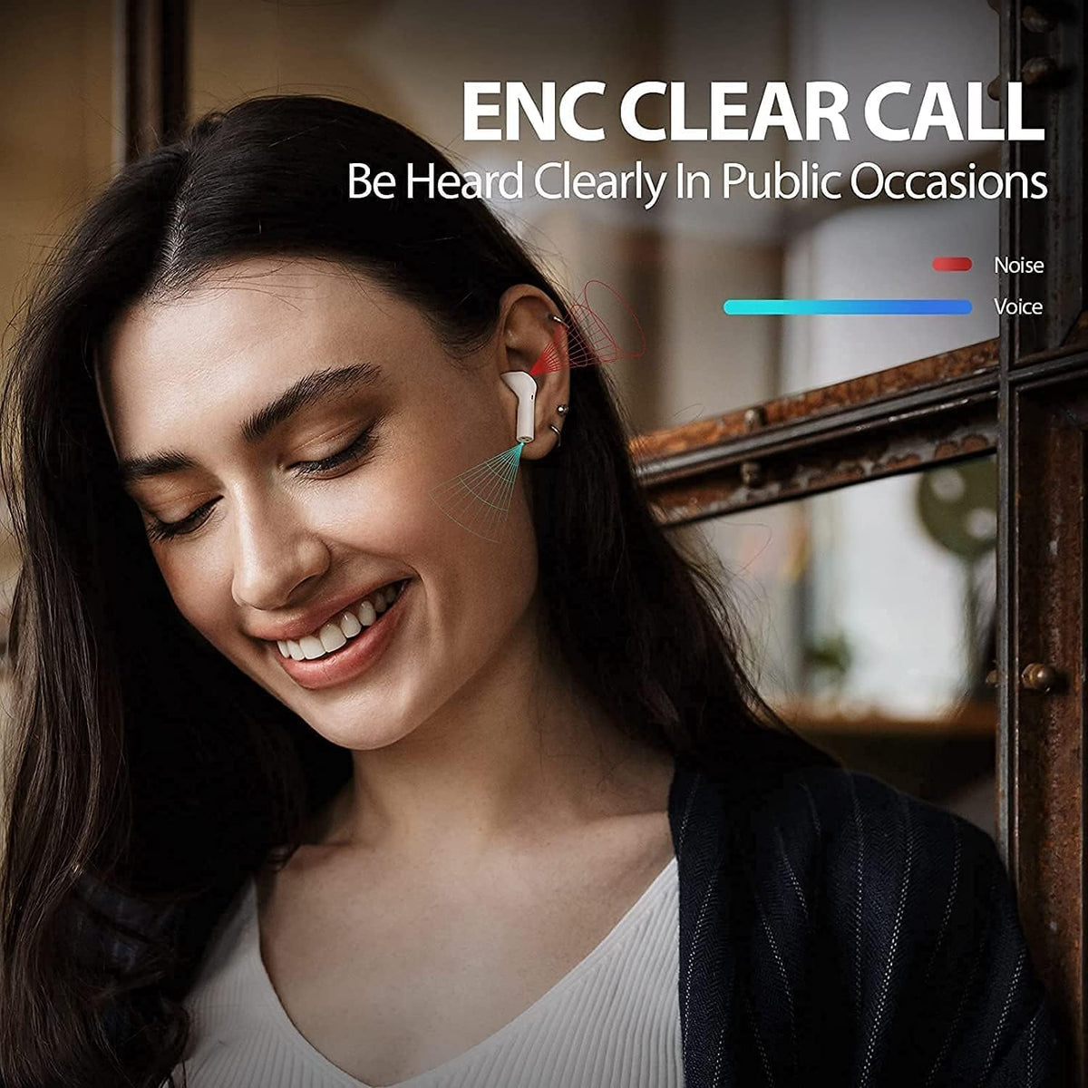 Wireless Bluetooth Earbuds Noise Cancelling IPX7 Waterproof with Microphone White Pack of 2 H618