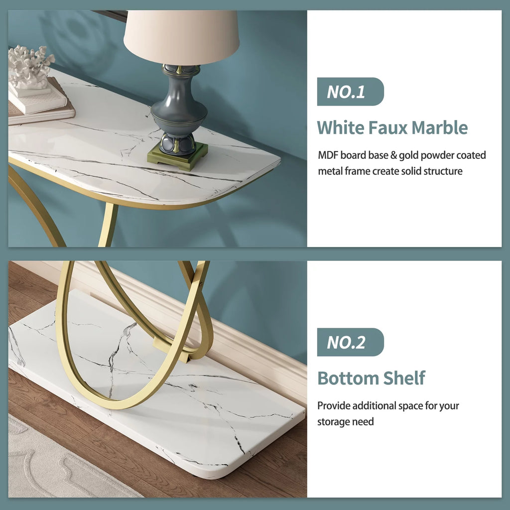 White & Gold Faux Marble Console Table Y210
