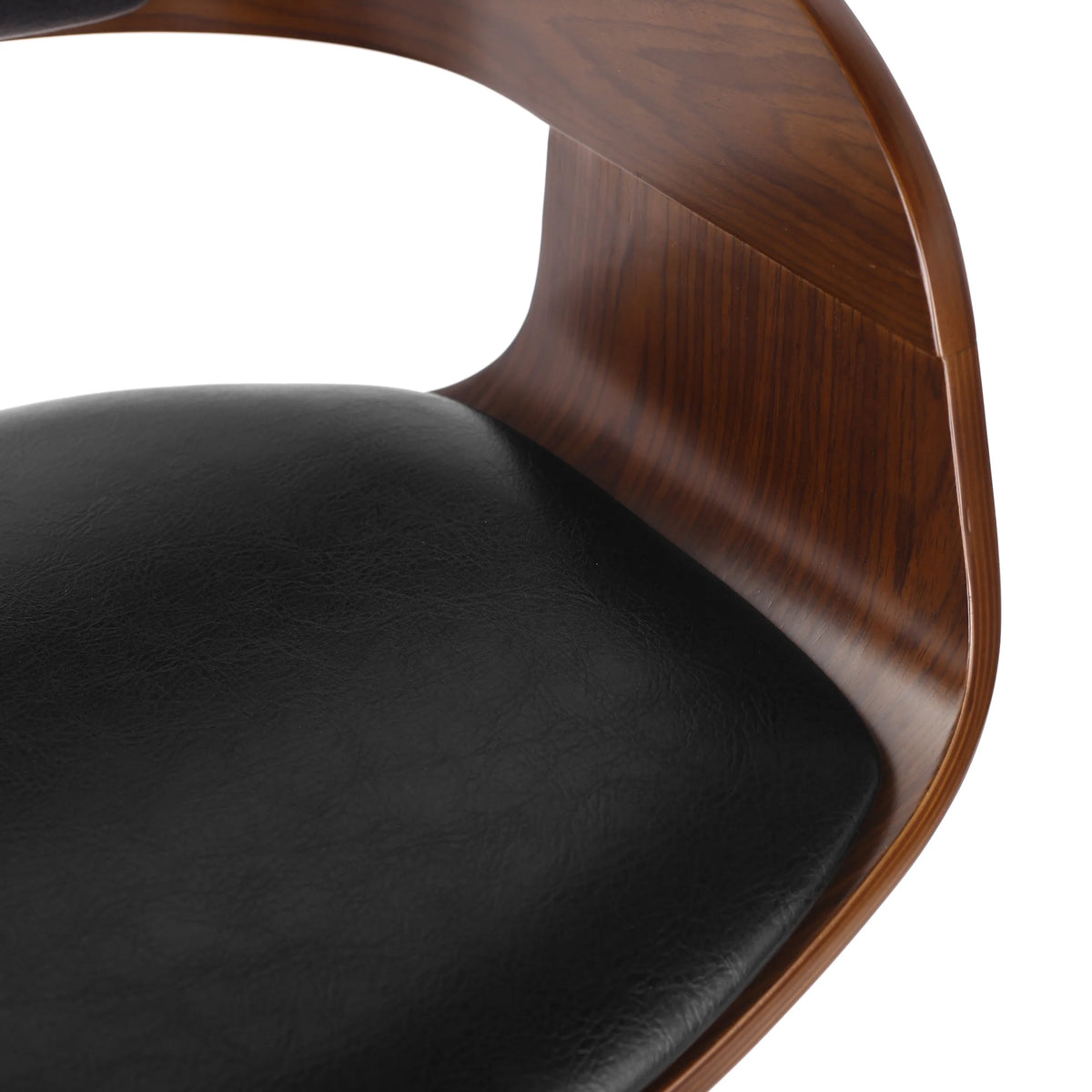 Midnight Black and Walnut Upholstered Swivel Barstool F248