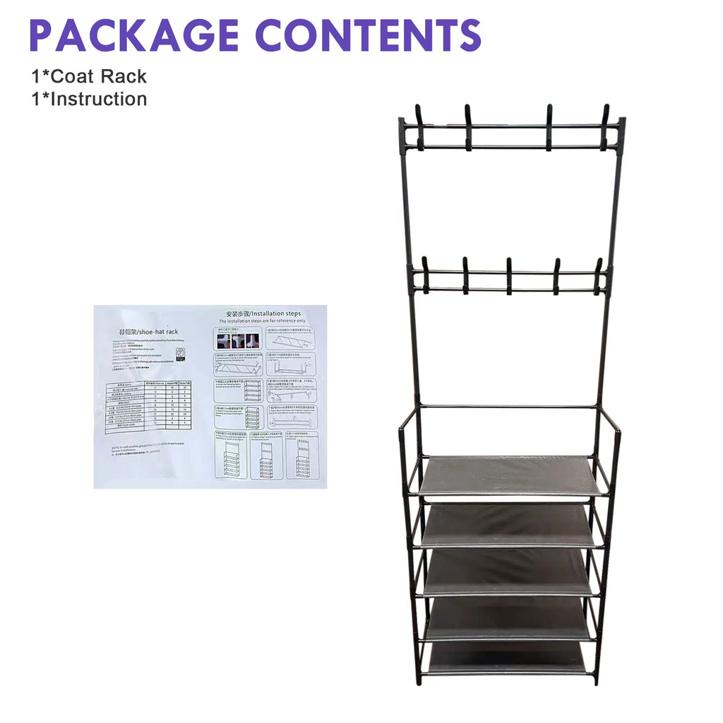 Coat Rack Stand with 5 Shelves Storage Black K75126