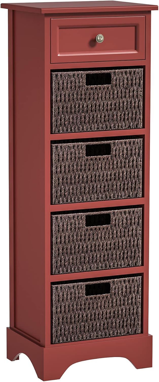Red Farmhouse Accent Cabinet Console Table with 1 Drawer and 4 Removable Baskets P91703