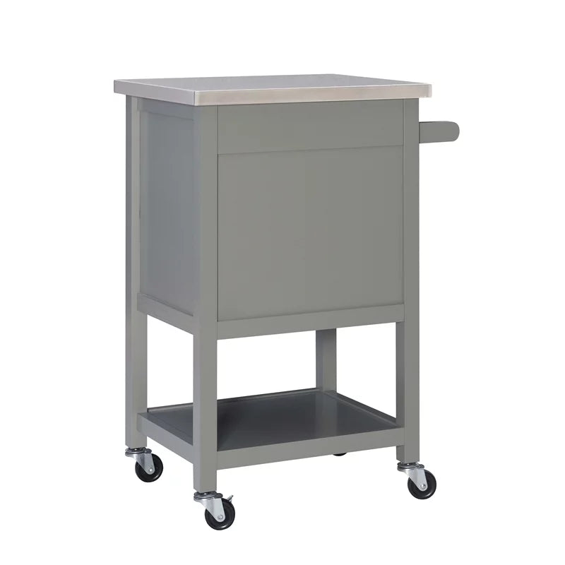 Gray Wood Stainless Steel-Top Kitchen Cart M266