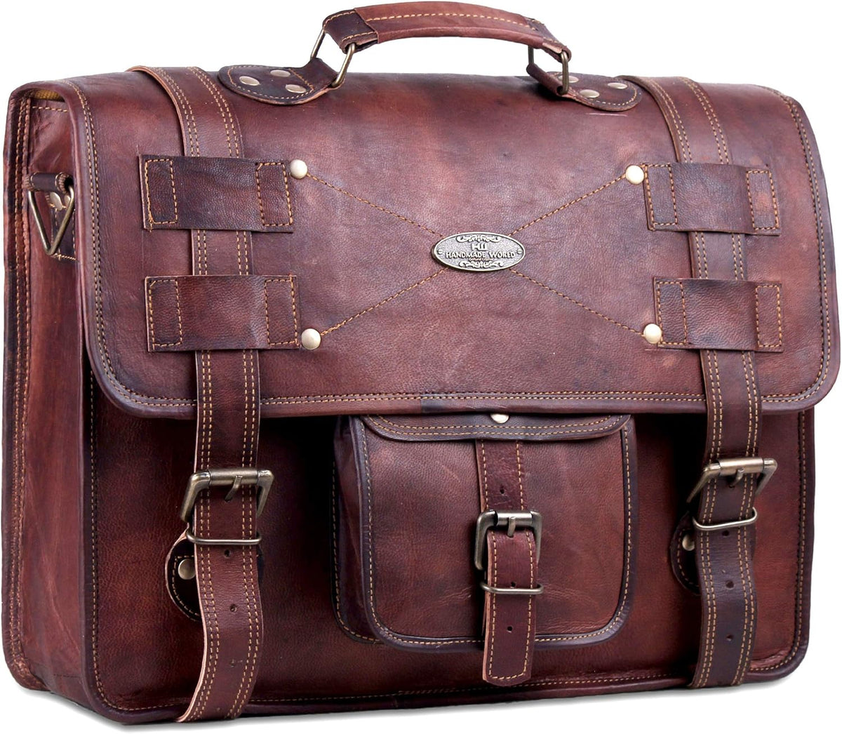 Distressed Leather Messenger Bag Satchel (13 X 18) H39350
