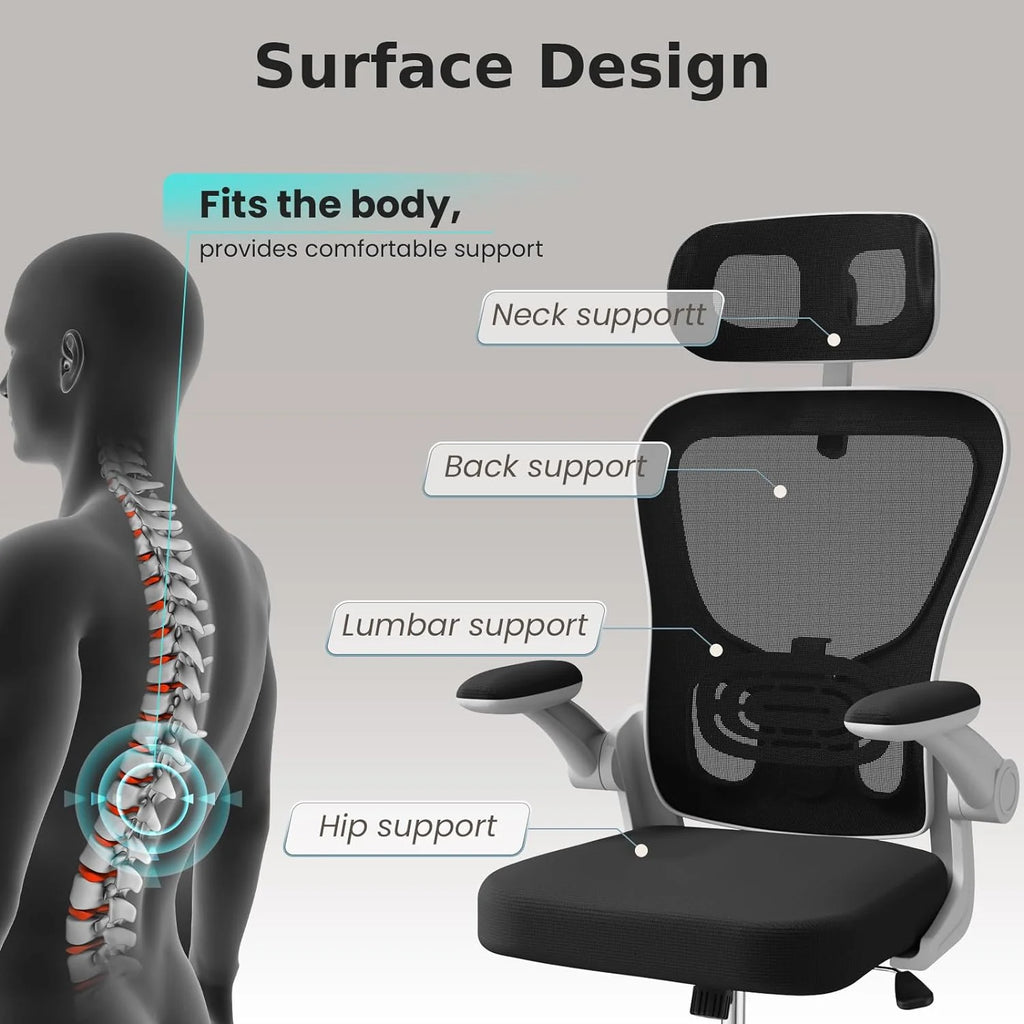 White Ergonomic Mesh Office Chair with Lumbar Support and Headrest W126809