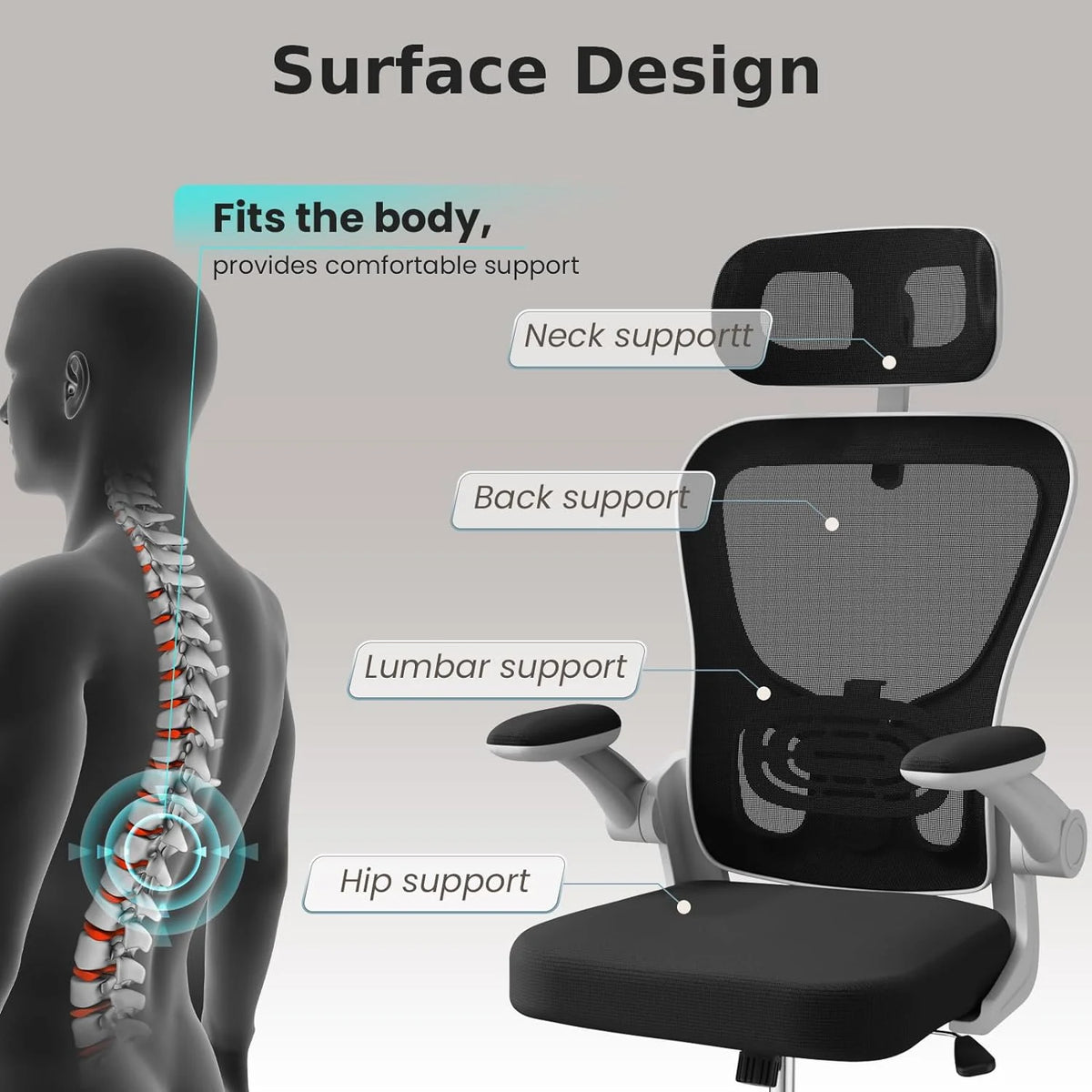 White Ergonomic Mesh Office Chair with Lumbar Support and Headrest W126809