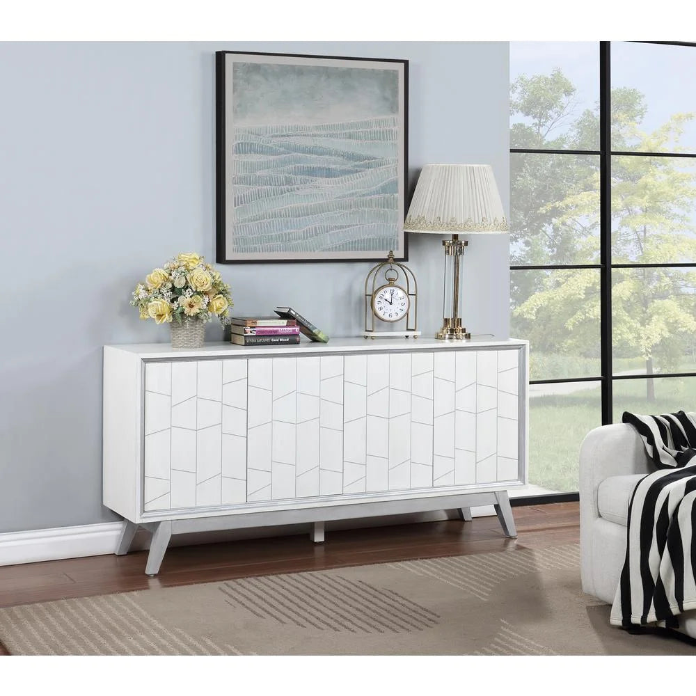 4-Door Wood Credenza in White and Silver W150202