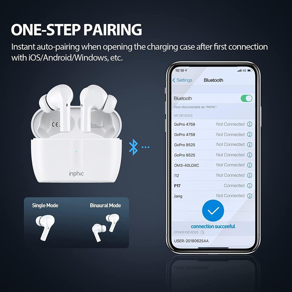 Wireless Bluetooth Earbuds Noise Cancelling IPX7 Waterproof with Microphone White Pack of 2 H618