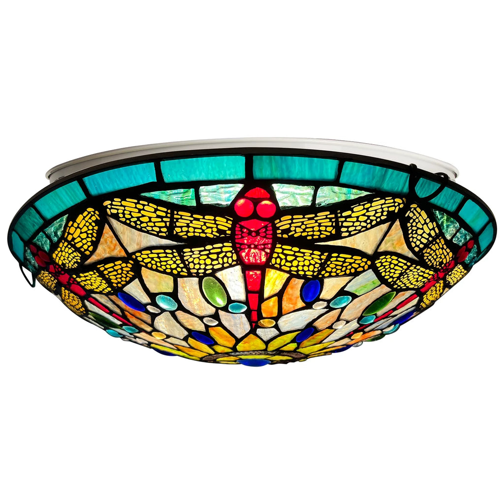 Red Dragonfly Stained Glass Flush Mount Ceiling Light T399399